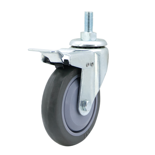 5" x 1" Noise Reducing PU Wheel, Threaded Stem Casters with Metal Total Lock, 154 lbs Load Rating