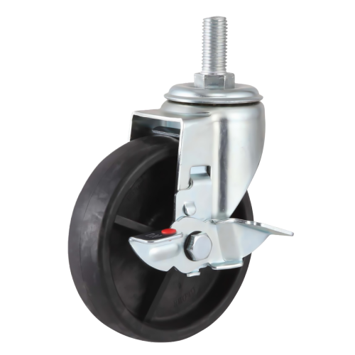 4" x 1.5" Phenolic Wheel, Threaded Stem Casters with Metal Side Brake, 441 lbs Load Rating