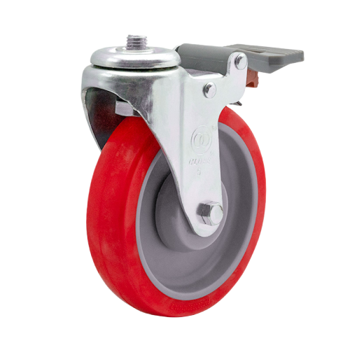 5" x 1" Premium PU Wheel, Bolt Hole Casters with Nylon Total Lock, 220 lbs Load Rating