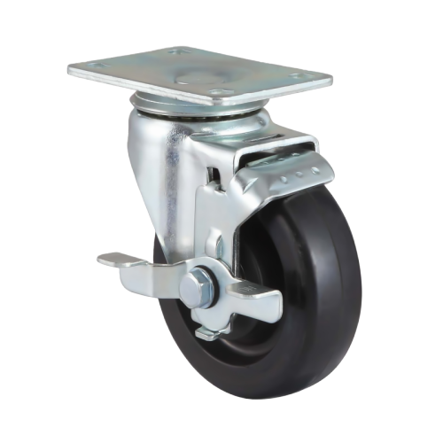 2.5" x 1" Rubber Wheel,4" x 2.8" Top Plate Swivel Casters with Metal Side Brake, 132 lbs Load Rating