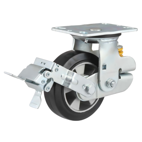 5" x 2" Rubber Wheel,6.2" x 4.5" Spring Loaded Casters with Metal Tread Brake, 661 lbs Load Rating