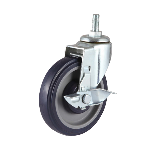 3" x 1" Premium PU Wheel, Threaded Stem Casters with Metal Side Brake, 132 lbs Load Rating