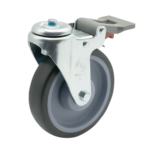 4" x 1" Premium TPR Wheel, Bolt Hole Casters with Nylon Total Lock, 176 lbs Load Rating