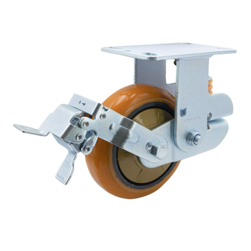 5" x 2" Polyurethane Wheel,6.2" x 4.5" Spring Loaded Casters with Metal Tread Brake, 661 lbs Load Rating