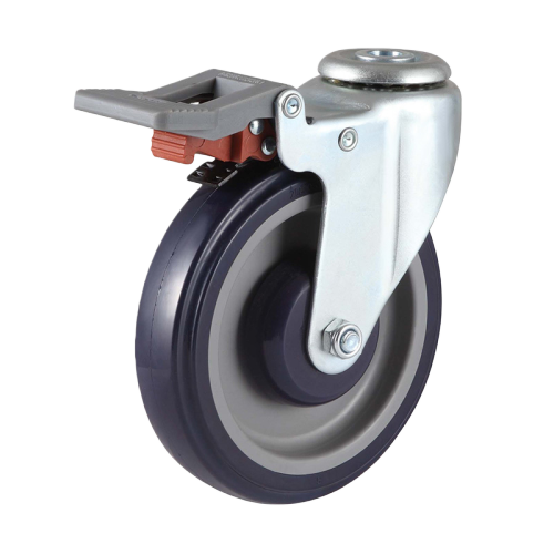 4" x 1" Premium PU Wheel, Bolt Hole Casters with Nylon Total Lock, 176 lbs Load Rating
