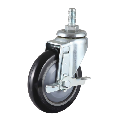 5" x 1" Premium PU Wheel, Threaded Stem Casters with Metal Side Brake, 154 lbs Load Rating