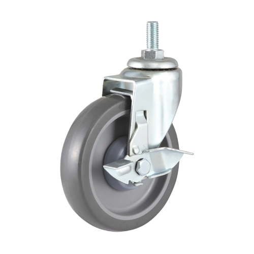 3" x 1" Noise Reducing PU Wheel, Threaded Stem Casters with Metal Side Brake, 132 lbs Load Rating