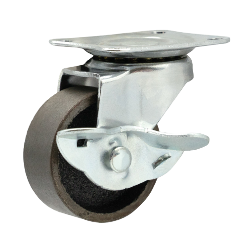 2" x 1" Ductile Iron Wheel,2.3" x 2" Top Plate Swivel Casters with Metal Side Brake, 66 lbs Load Rating