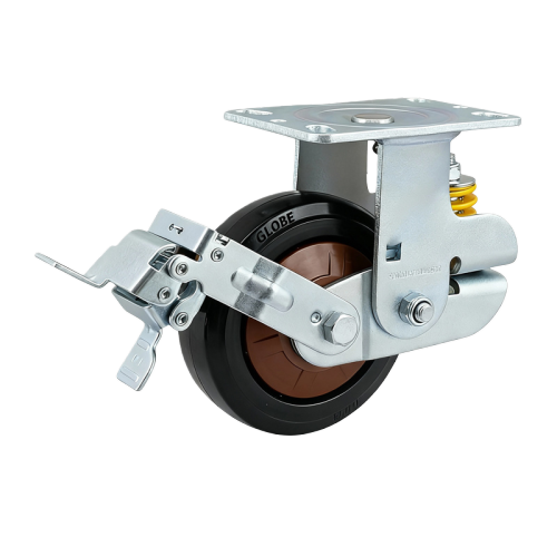 6" x 2" Premium Rubber Wheel,6.2" x 4.5" Spring Loaded Casters with Metal Tread Brake, 772 lbs Load Rating