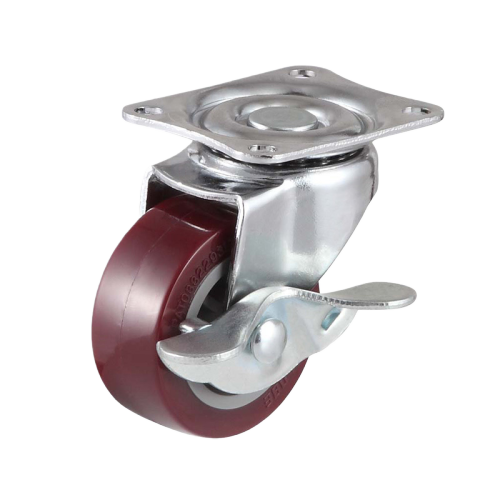 2" x 1" Premium PU Wheel,2.3" x 2" Top Plate Swivel Casters with Metal Side Brake, 66 lbs Load Rating