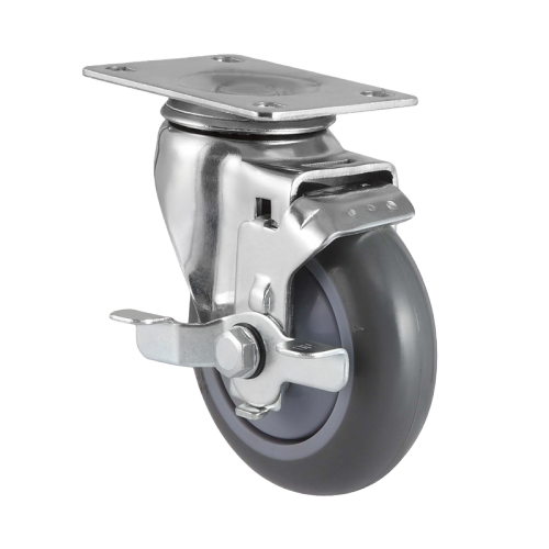 2" x 1" Noise Reducing PU Wheel,2.8" x 2.2" Top Plate Swivel Casters with Metal Side Brake, 132 lbs Load Rating
