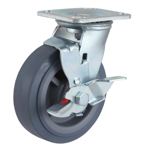 4" x 2" Premium TPR Wheel,4.5" x 4" Top Plate Swivel Casters with Metal Side Brake, 353 lbs Load Rating