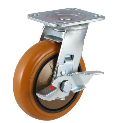 6" x 2" Polyurethane Wheel,4.5" x 4" Top Plate Swivel Casters with Metal Side Brake, 904 lbs Load Rating
