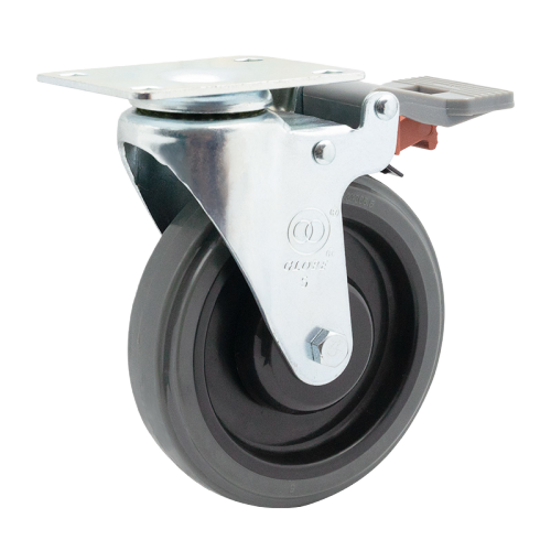 5" x 1" Noise Reducing PU Wheel,3.7" x 2.6" Top Plate Swivel Casters with Nylon Total Lock, 220 lbs Load Rating