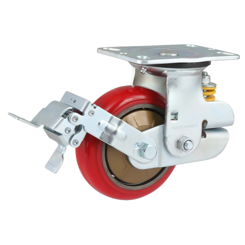 5" x 2" Polyurethane Wheel,6.2" x 4.5" Spring Loaded Casters with Metal Tread Brake, 661 lbs Load Rating