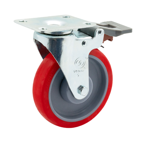 5" x 1" Premium PU Wheel,3.7" x 2.6" Top Plate Swivel Casters with Nylon Total Lock, 220 lbs Load Rating