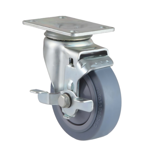3.5" x 1.5" Premium TPR Wheel,3.7" x 2.6" Top Plate Swivel Casters with Metal Side Brake, 187 lbs Load Rating
