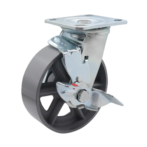 6" x 2" Ductile Iron Wheel,4.5" x 4" Top Plate Swivel Casters with Metal Side Brake, 926 lbs Load Rating