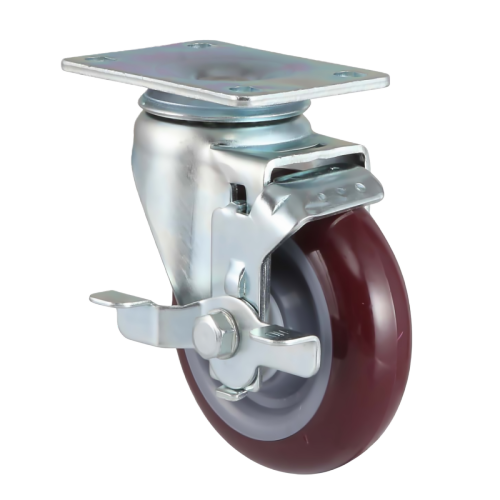 3" x 1" Premium PU Wheel,4" x 3" Top Plate Swivel Casters with Metal Side Brake, 154 lbs Load Rating