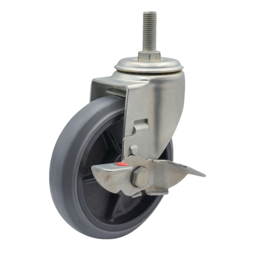 8" x 2" Conductive TPR Wheel, Threaded Stem Casters with Metal Side Brake, 485 lbs Load Rating