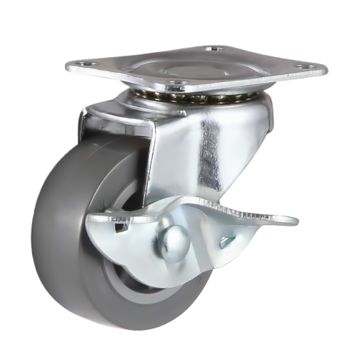 1.5" x 0.5" Noise Reducing PU Wheel,1.8" x 1.5" Top Plate Swivel Casters with Metal Side Brake, 44 lbs Load Rating