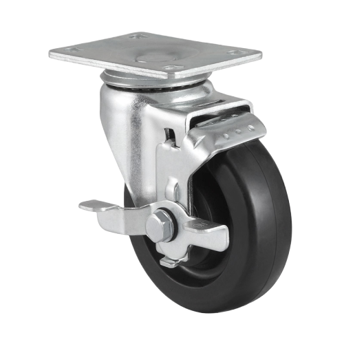 5" x 1.5" Conductive Rubber Wheel,3.7" x 2.6" Top Plate Swivel Casters with Metal Side Brake, 220 lbs Load Rating