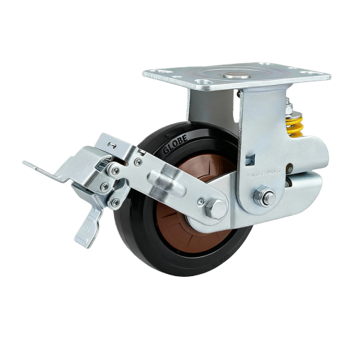 8" x 2" Premium Rubber Wheel,6.2" x 4.5" Spring Loaded Casters with Metal Tread Brake, 882 lbs Load Rating