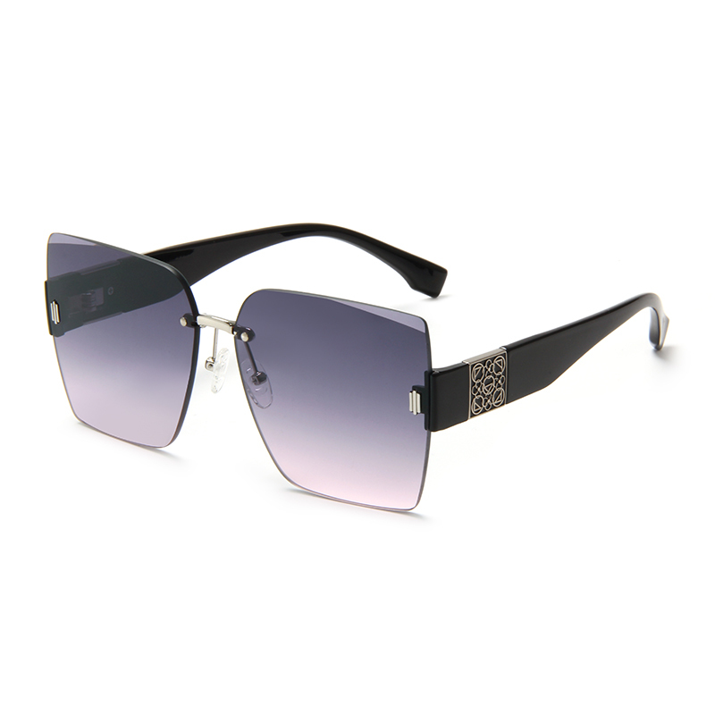 LEKE Large Square Rimless Cut Rim Chunky Leg Polarized Sunglasses 2203