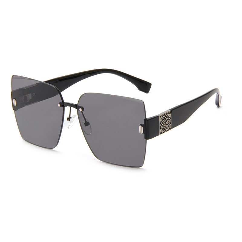 LEKE Large Square Rimless Cut Rim Chunky Leg Polarized Sunglasses 2203