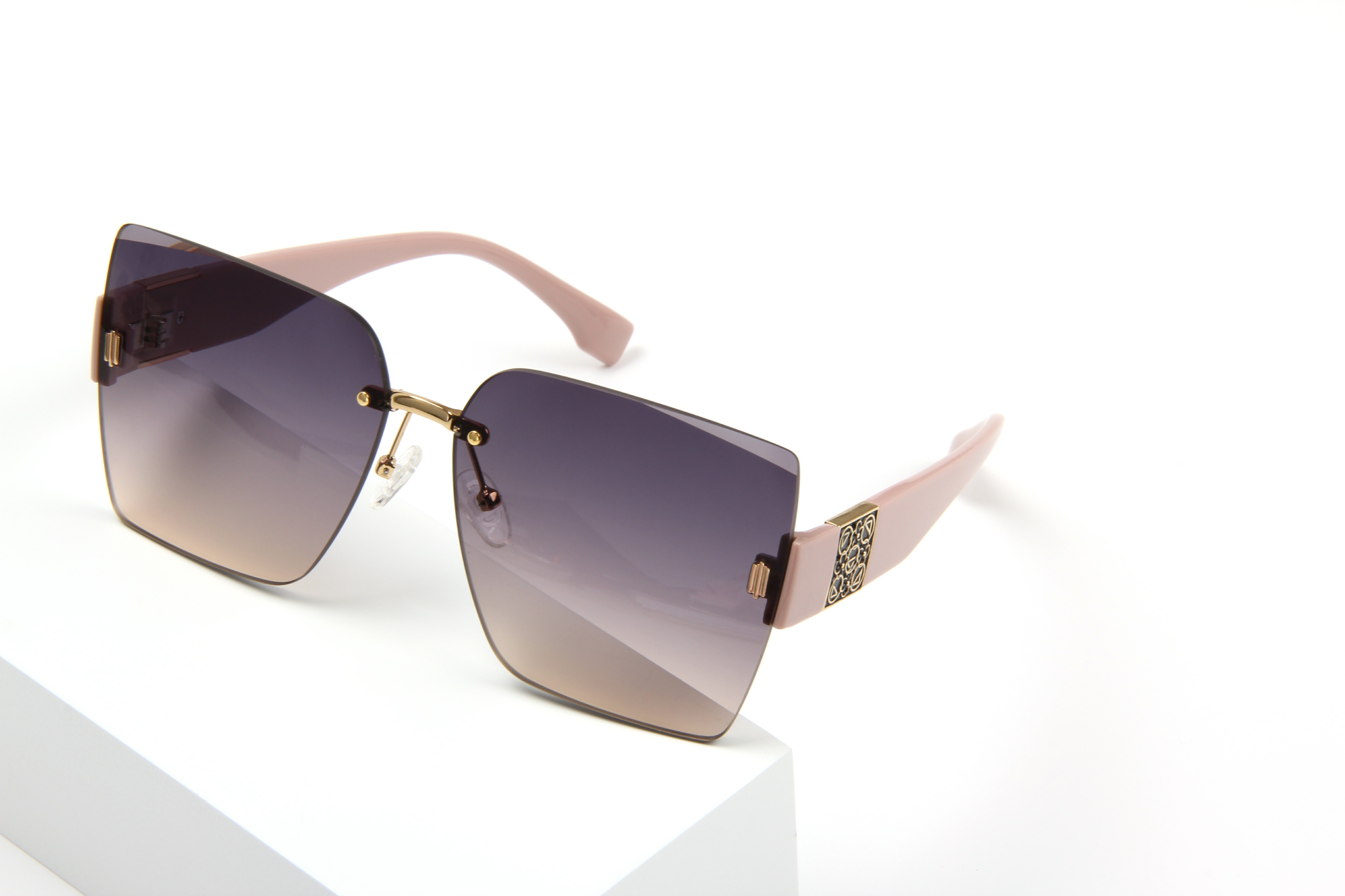 LEKE Large Square Rimless Cut Rim Chunky Leg Polarized Sunglasses 2203
