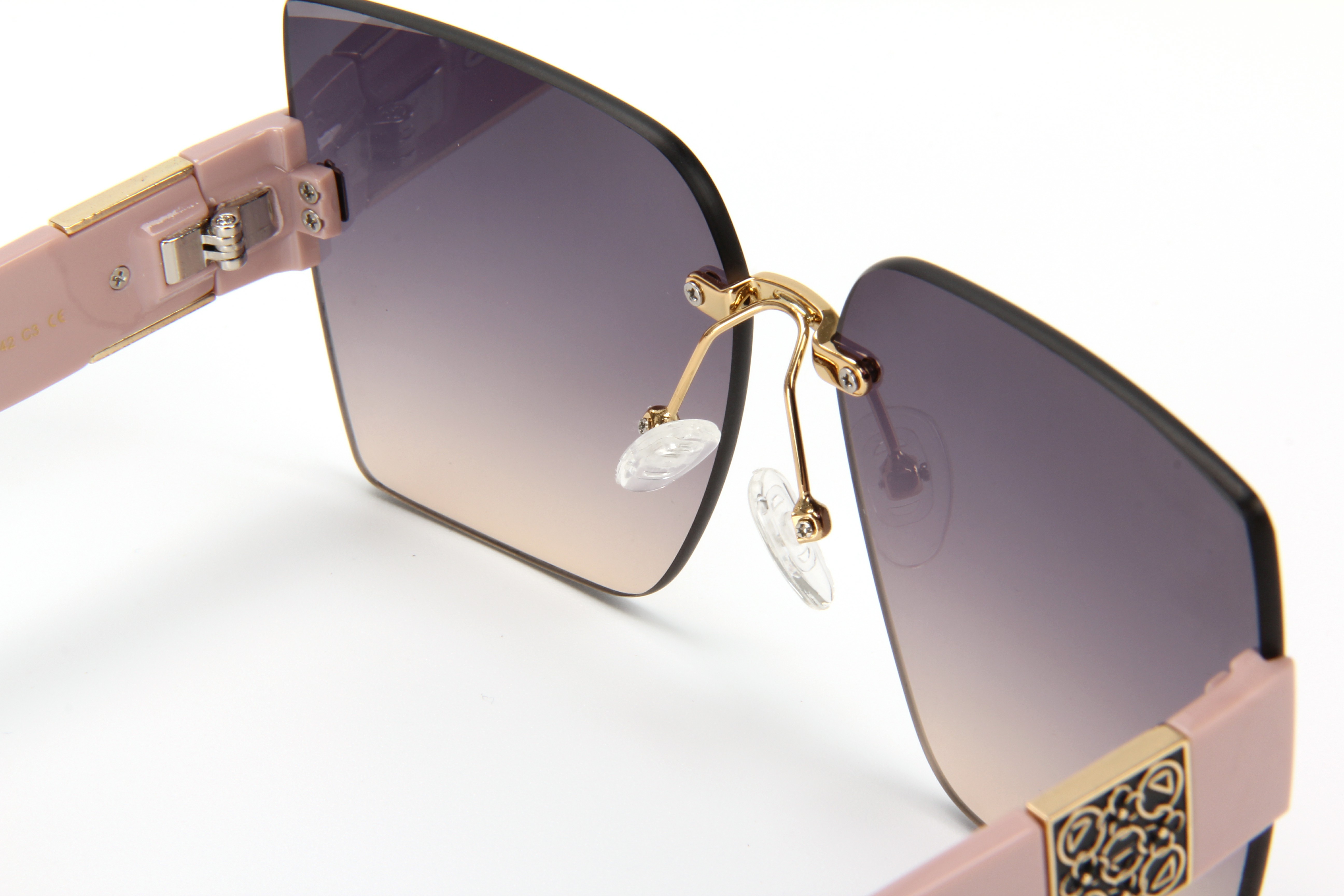 LEKE Large Square Rimless Cut Rim Chunky Leg Polarized Sunglasses 2203