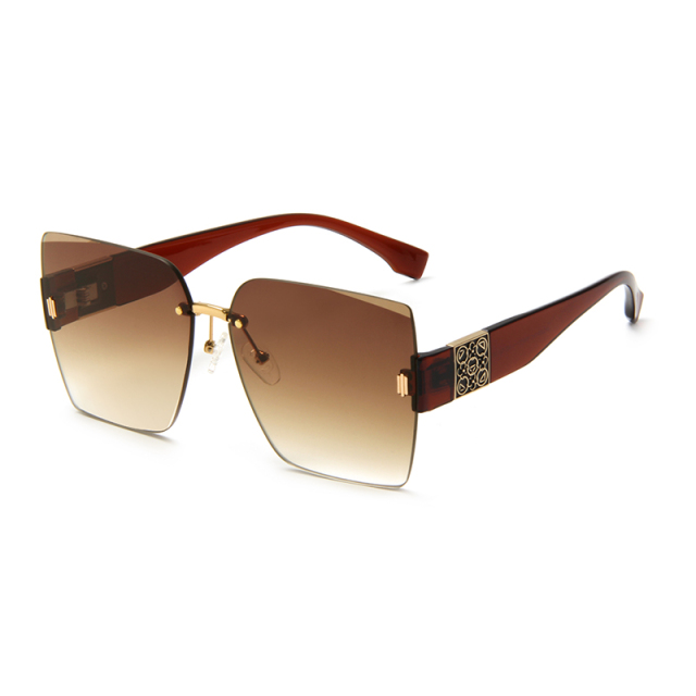 LEKE Large Square Rimless Cut Rim Chunky Leg Polarized Sunglasses 2203