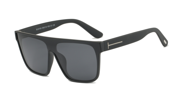 Enrique Cavaldi Large Frame One Piece Lens Metal Stripes Decorative Thick Legs Polarized Sunglasses 9729
