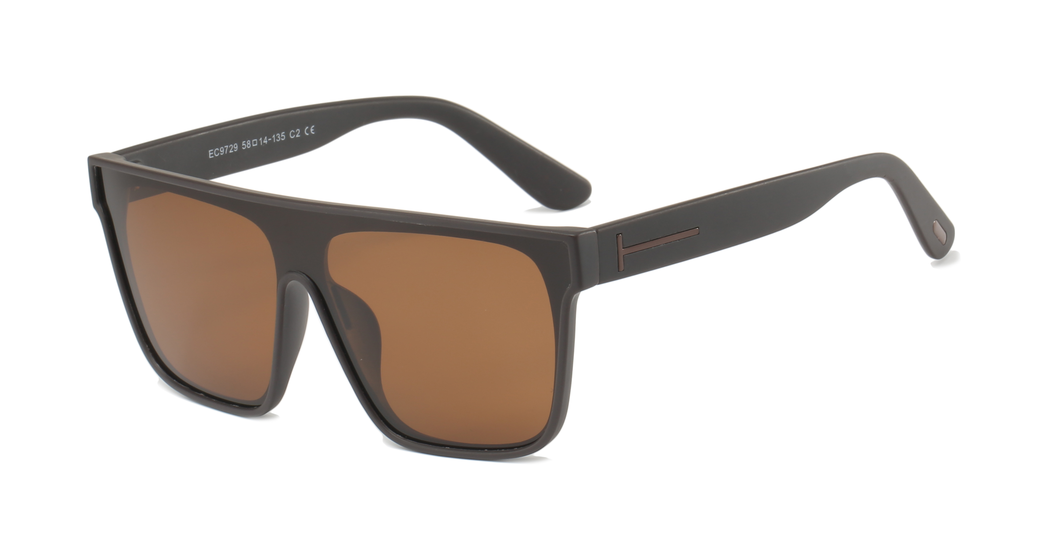 Enrique Cavaldi Large Frame One Piece Lens Metal Stripes Decorative Thick Legs Polarized Sunglasses 9729