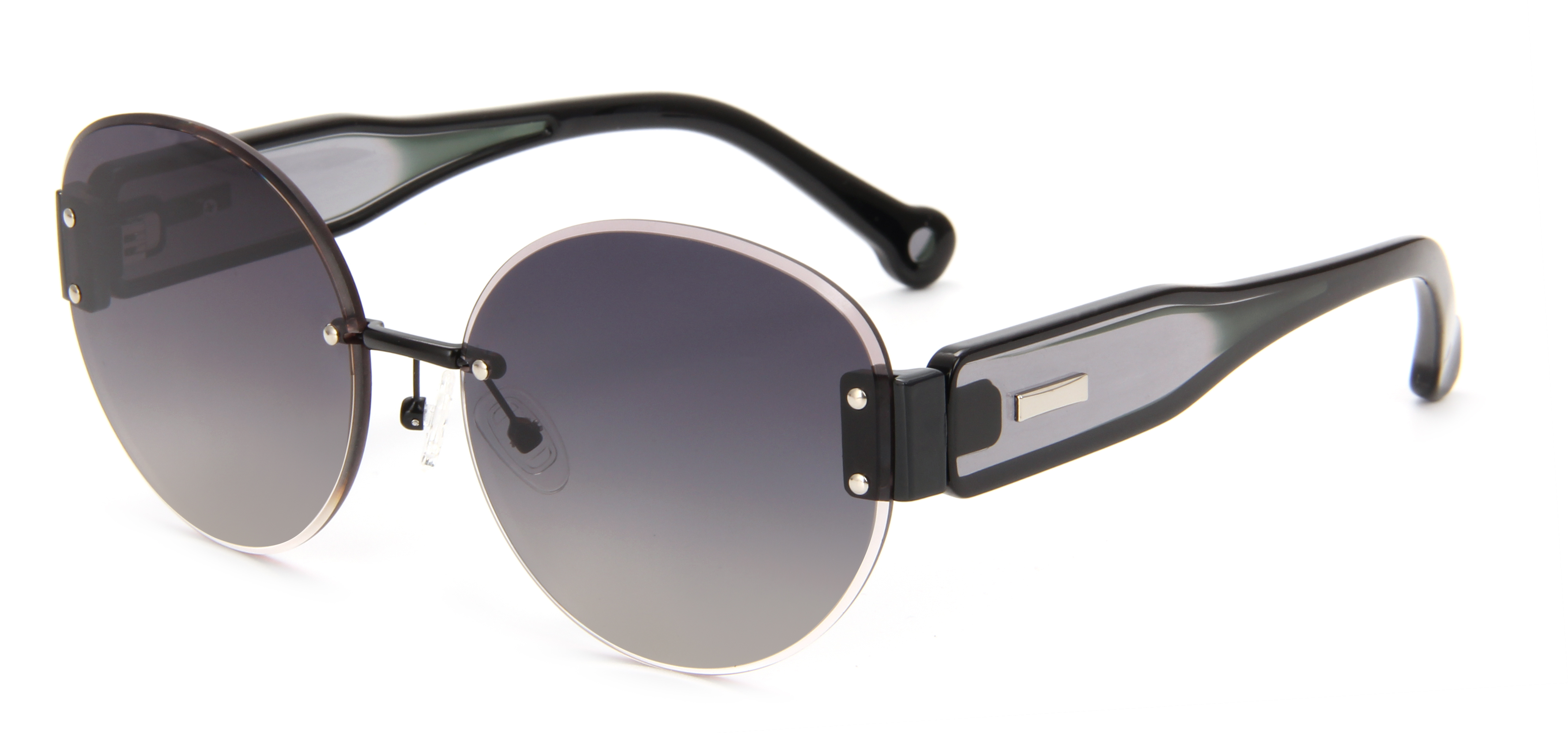 RIANOVA round rimless thick temples polarized sunglasses 6010