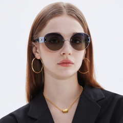 RIANOVA round rimless thick temples polarized sunglasses 6010