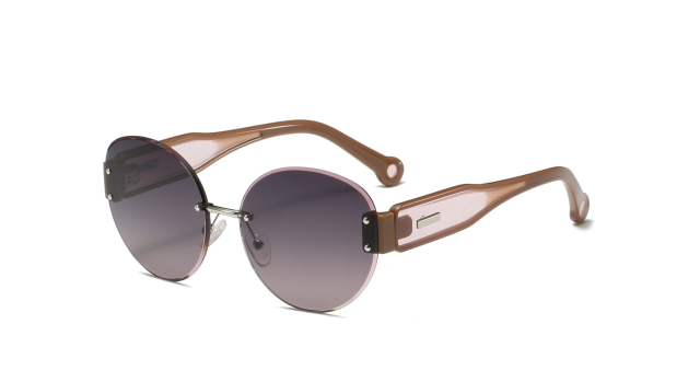 RIANOVA round rimless thick temples polarized sunglasses 6010