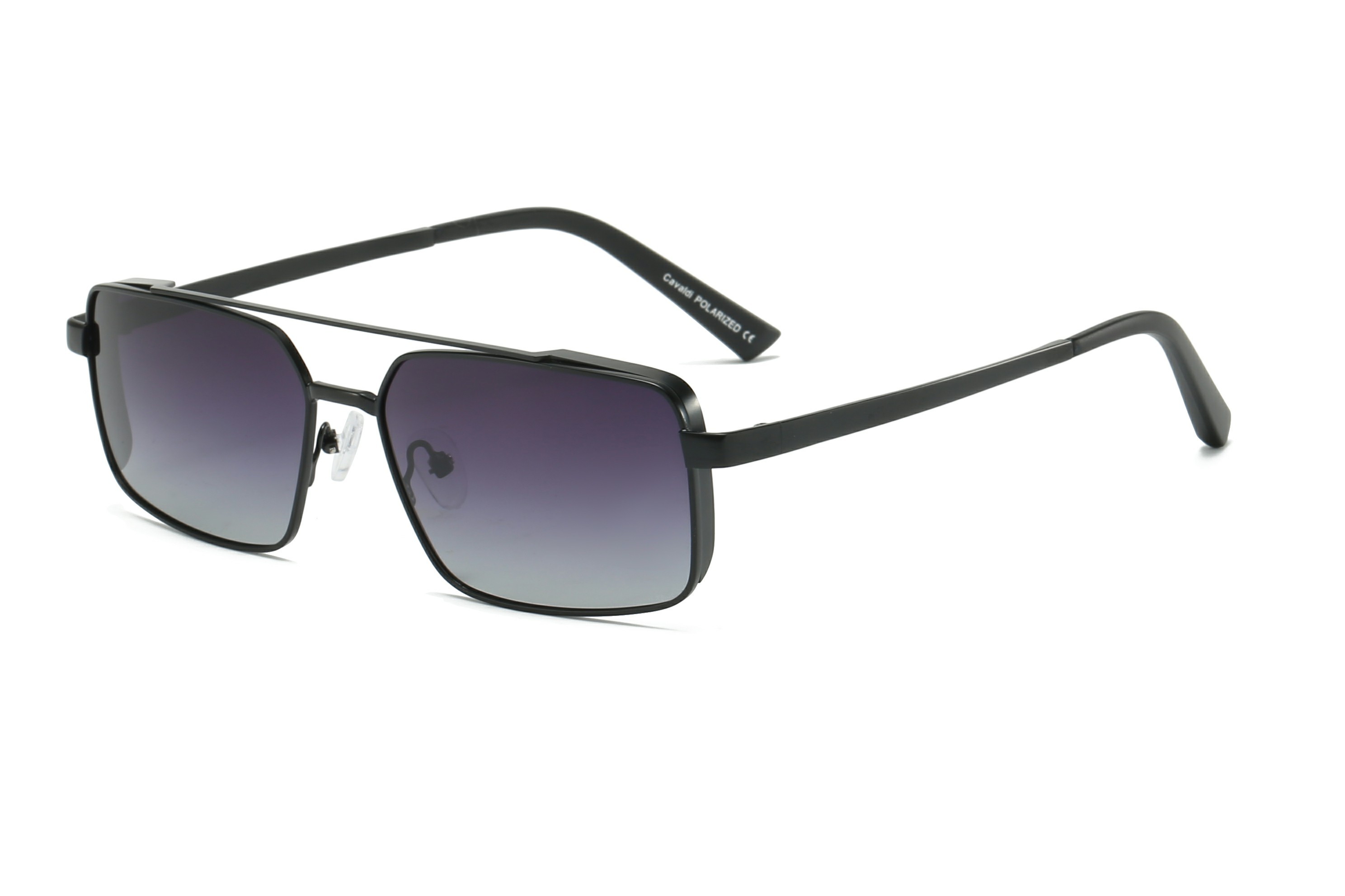 Enrico Cavaldi Metal Double Horizontal Bar Thick Legs Square Frame Design Polarized Sunglasses 8615