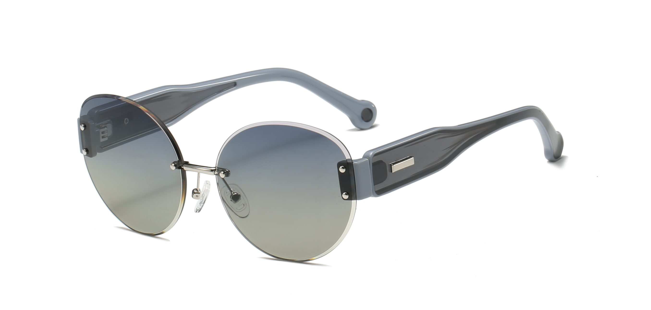 RIANOVA round rimless thick temples polarized sunglasses 6010