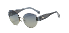 RIANOVA round rimless thick temples polarized sunglasses 6010