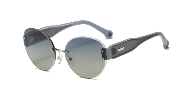 RIANOVA round rimless thick temples polarized sunglasses 6010