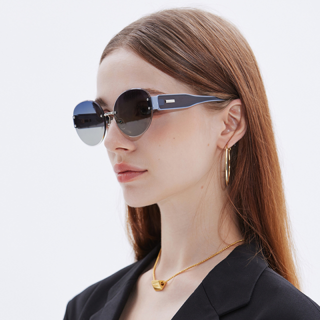 RIANOVA round rimless thick temples polarized sunglasses 6010