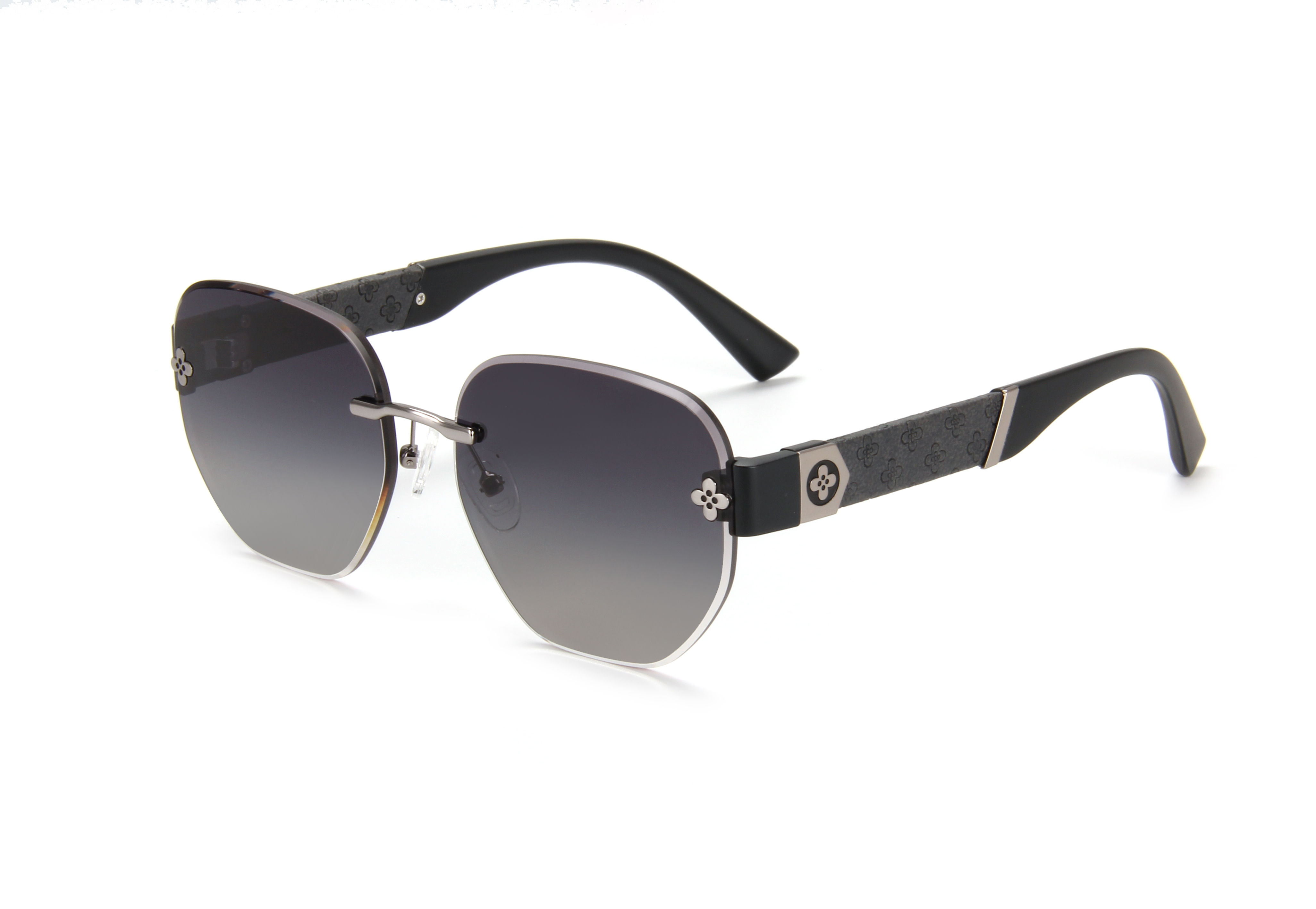 RIANOVA Rimless Floral Decorative Frame Mirror Legs Floral Embellished Polarized Sunglasses 6035