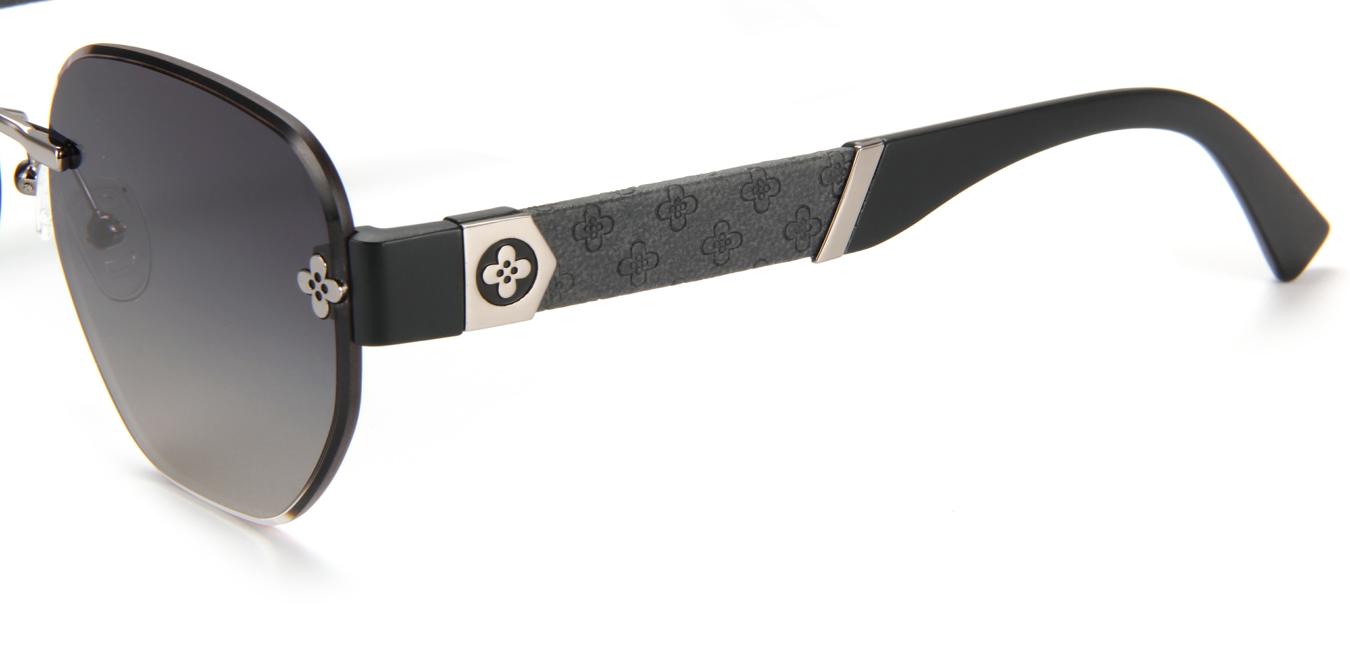 RIANOVA Rimless Floral Decorative Frame Mirror Legs Floral Embellished Polarized Sunglasses 6035