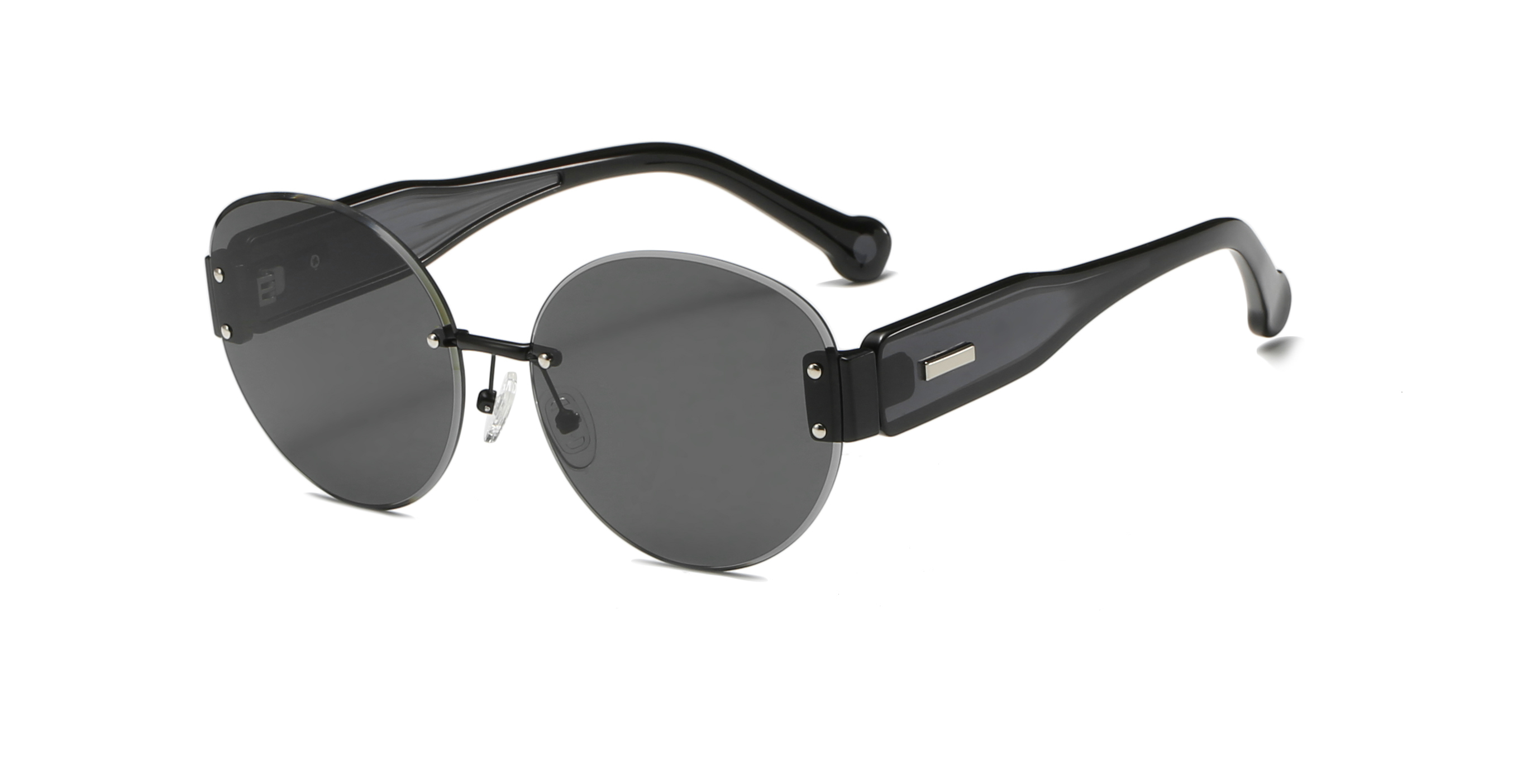 RIANOVA round rimless thick temples polarized sunglasses 6010