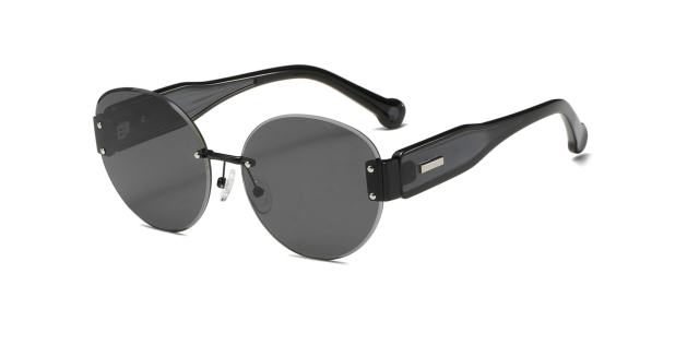 RIANOVA round rimless thick temples polarized sunglasses 6010