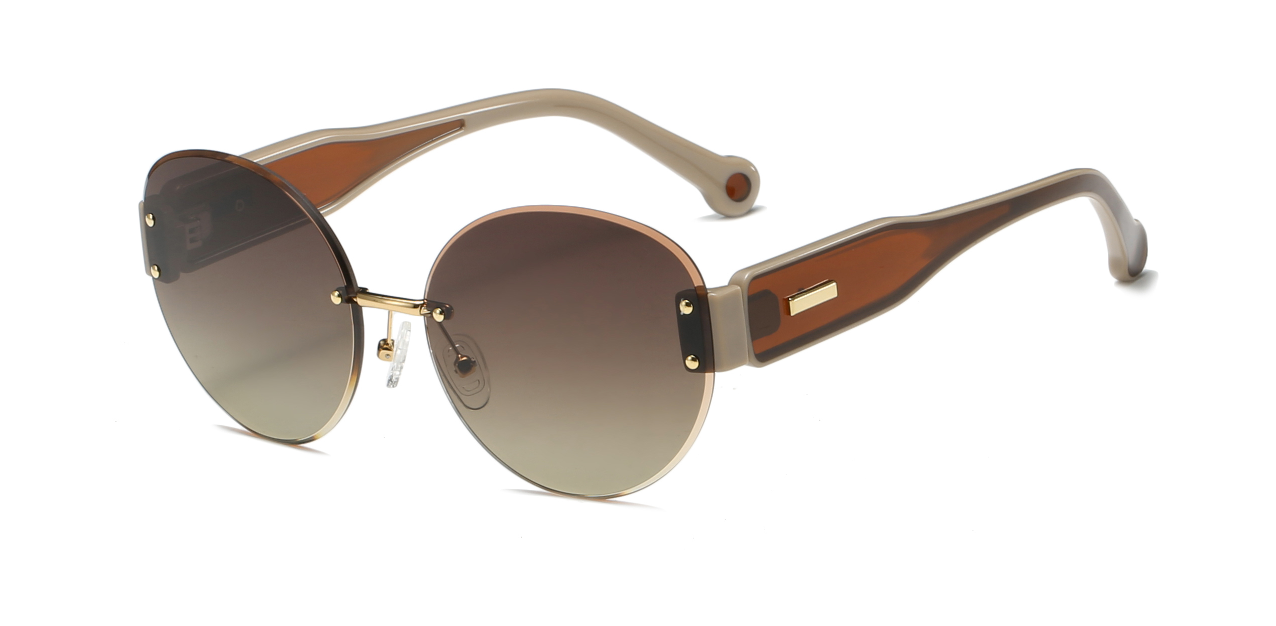 RIANOVA round rimless thick temples polarized sunglasses 6010