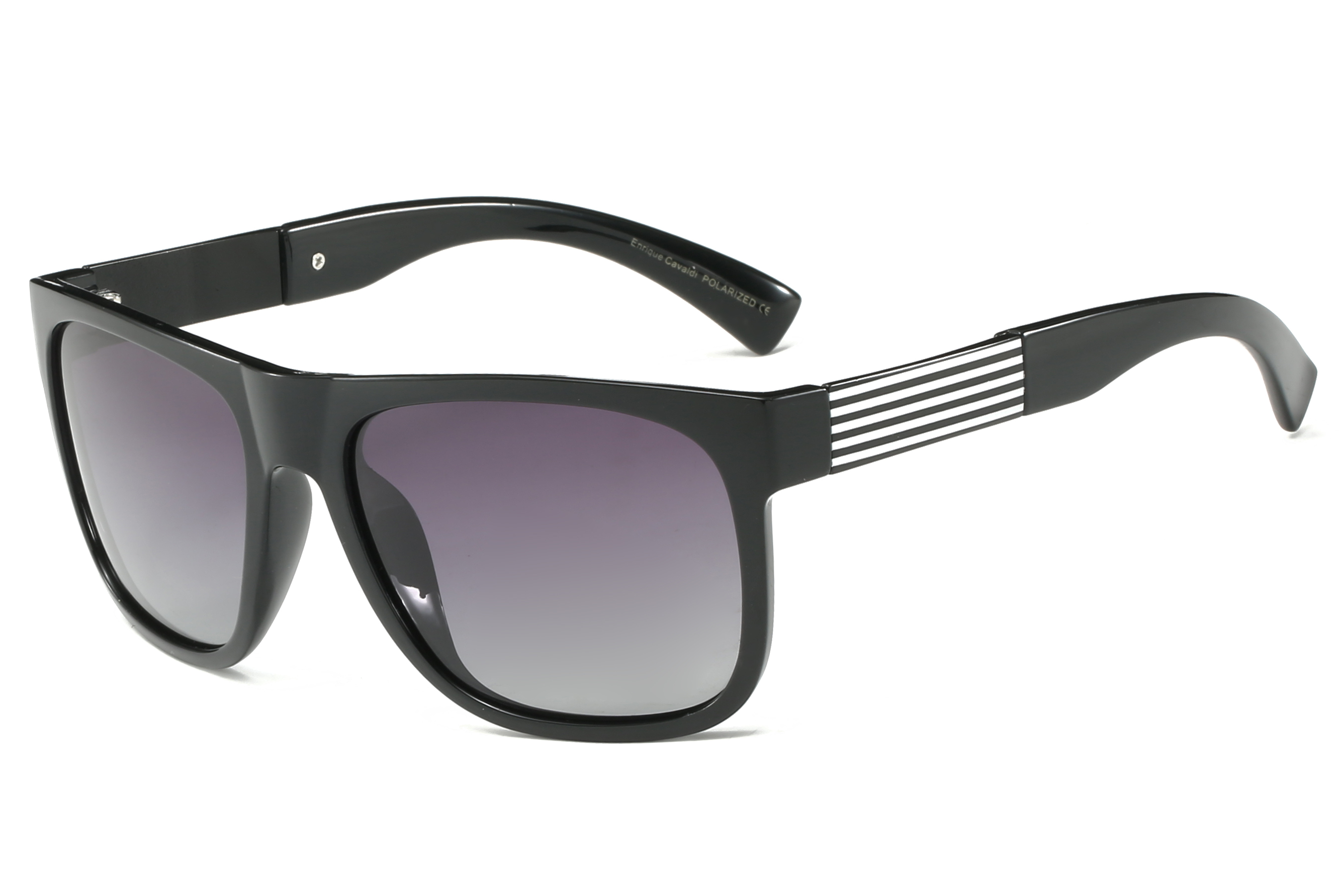 Enrico Cavaldi Polarized Sunglasses with Square Frame and Horizontal Strip Leg Designs 28038