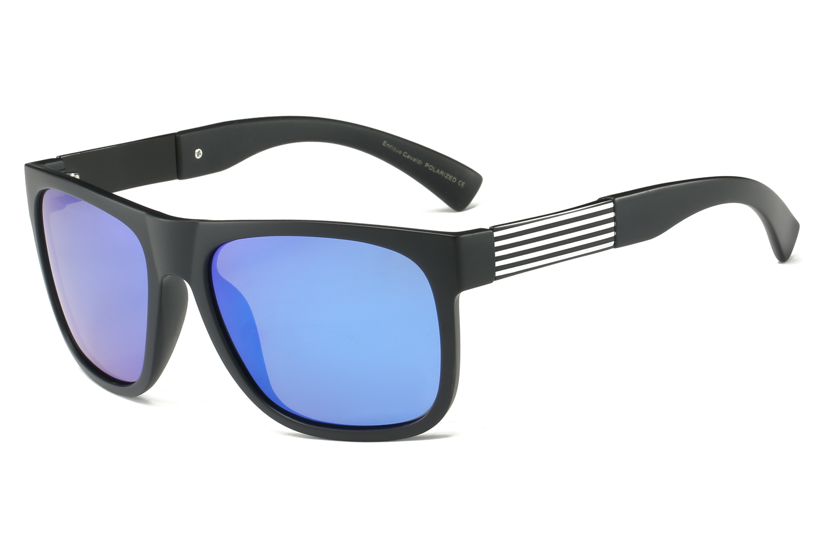 Enrico Cavaldi Polarized Sunglasses with Square Frame and Horizontal Strip Leg Designs 28038