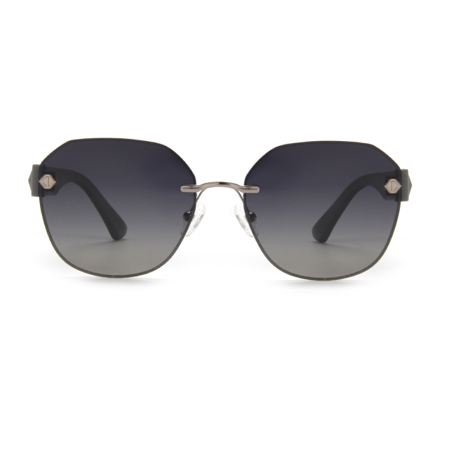 RIANOVA polarized sunglasses edge piping round rimless thick temples 6045